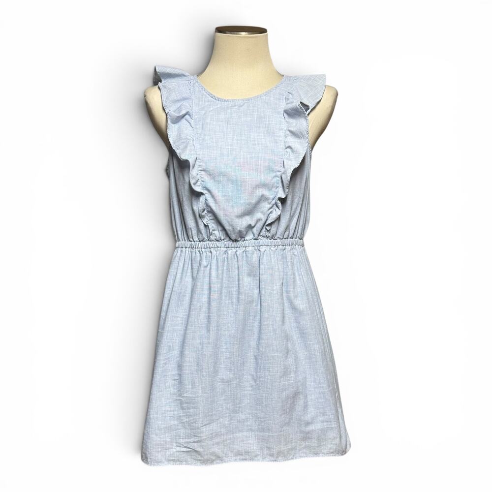 Madewell Cotton Bellflower Ruffle A-Line Mini Dress Chambray Blue 6